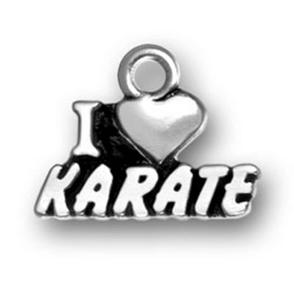 Sterling Silver 18" .8mm Box Chain I LOVE KARATE Pendant Necklace