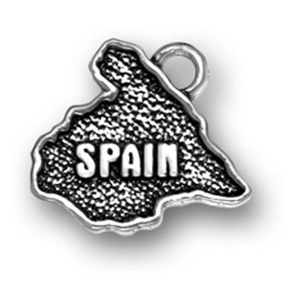 Sterling Silver 18" .8mm Box Chain Map Country Of Spain Pendant Necklace