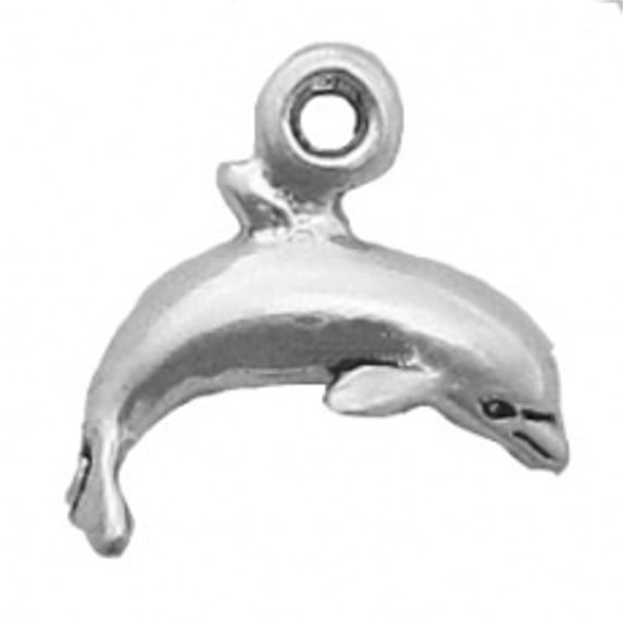 Sterling Silver 18" .8mm Box Chain Mini Dolphin Jumping To Right Pendant Necklace