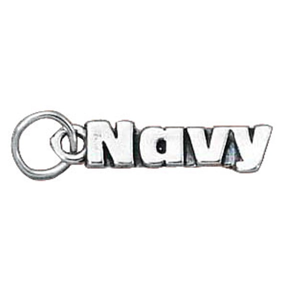 Sterling Silver 18" .8mm Box Chain NAVY Word Pendant Necklace