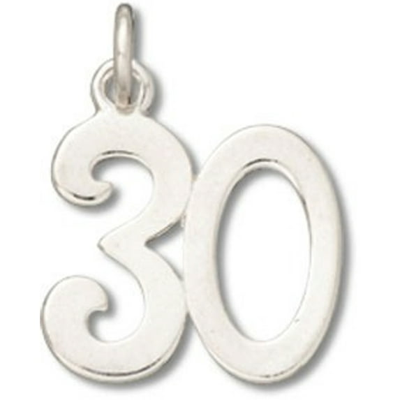 Sterling Silver 18" .8mm Box Chain Number 30 Thirty Pendant Necklace