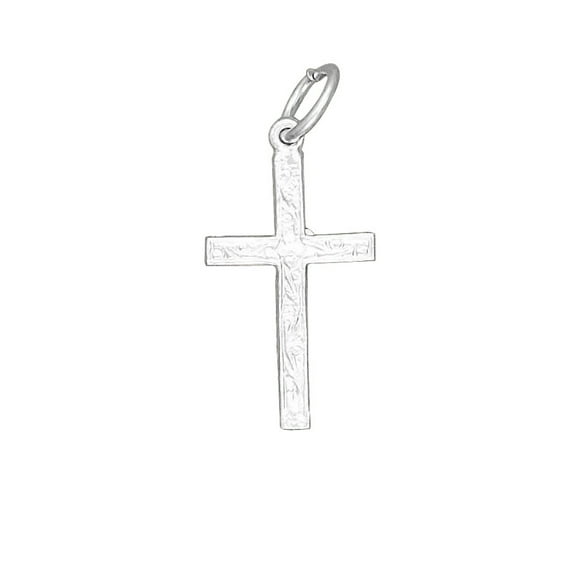 Sterling Silver 18" .8mm Box Chain Textured Scrolls Christian Cross Pendant Necklace