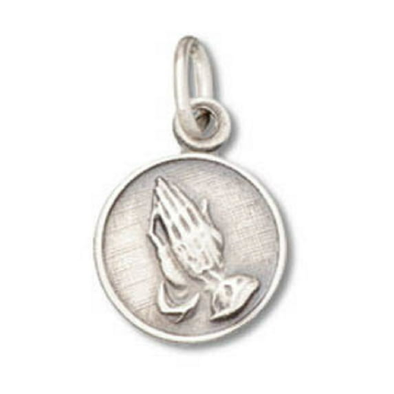 Sterling Silver 18" .8mm Box Chain Tiny Praying Hands Pendant Necklace