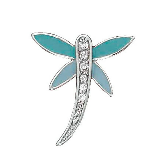 Sterling Silver 18" .8mm Dragonfly Pendant Necklace Cubic Zirconia Body Wings