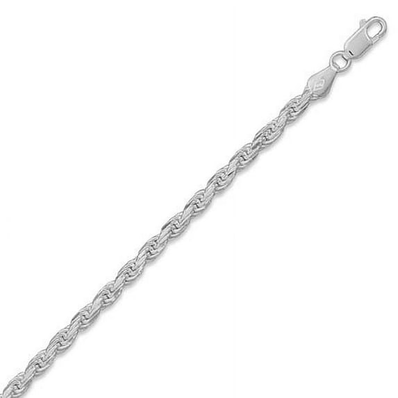 Sterling Silver 18 Inch 4mm Sparkle-Cut Rope Chain Necklace - Lobster Clasp