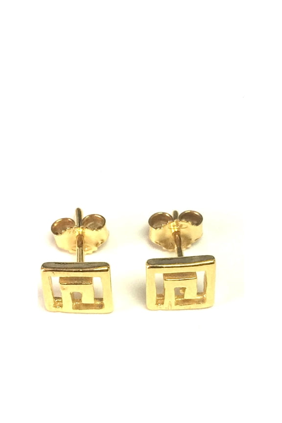 Sterling Silver 18 Karat Gold Overlay Greek Key Stud Earrings