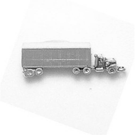 Sterling Silver 18" Unisex 1.5mm Box Chain 3D 18 Eighteen Wheeler Big Rig Semi Tractor Trailer Pendant Necklace