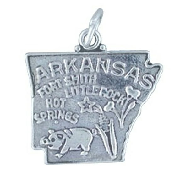 Sterling Silver 18" Unisex 1.5mm Box Chain ARKANSAS State Pendant Necklace