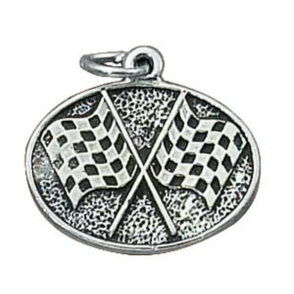 Sterling Silver 18" Unisex 1.5mm Box Chain Racing Checkered Flags Pendant Necklace