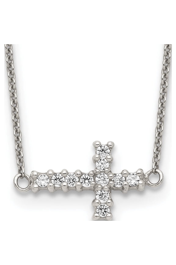 Sterling Silver 18in CZ Sideways Cross Necklace