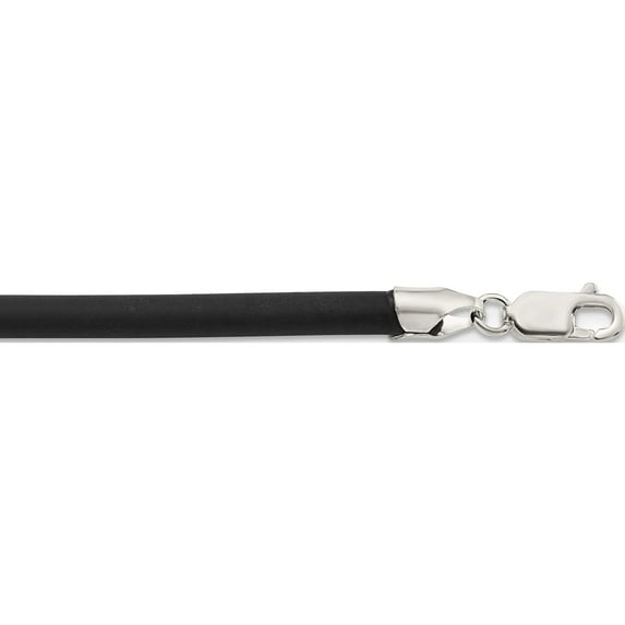 Sterling Silver 18Inch 4mm Black Rubber Cord Necklace (18 X 4) Made In United States qg1258-18