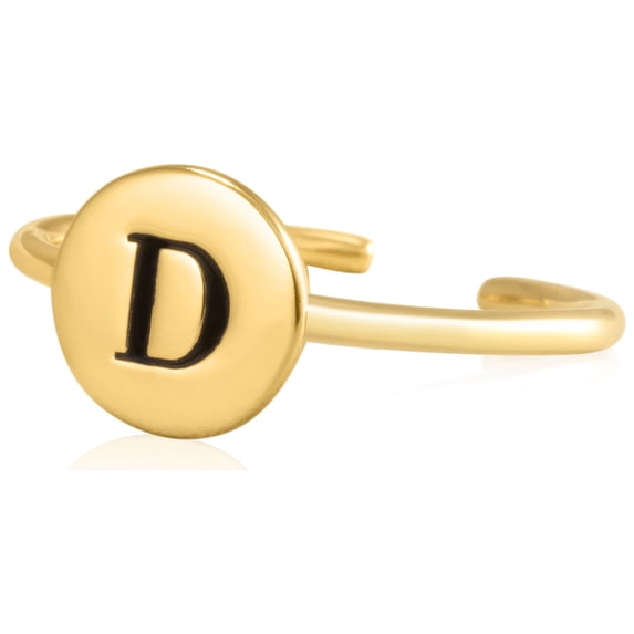 Sterling Silver 18K Yellow Gold Plated Women's Disc Initial Rings