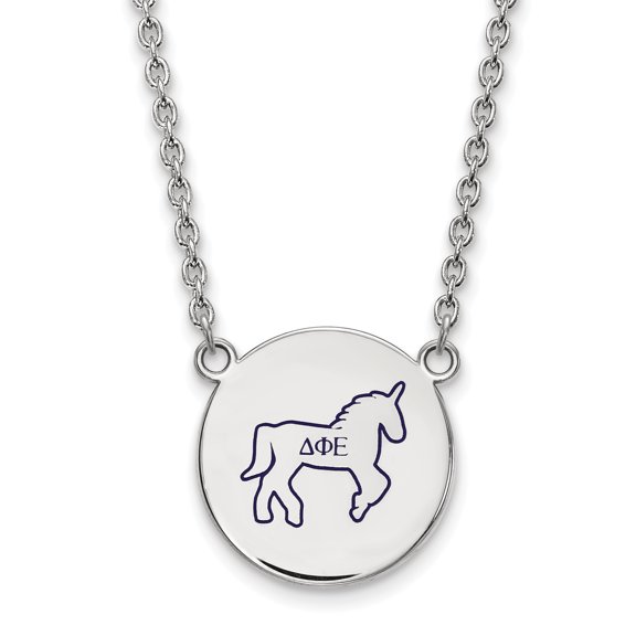 Sterling Silver 18in Official Licensed Greek Sororities Delta Phi Epsilon (???) Small Enamel Pendant w/Necklace