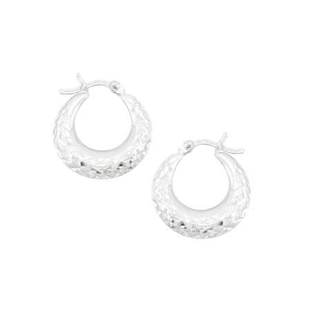 Sterling Silver 18x4mm Graduated Diamond Cut Puffed Hoop Earrings