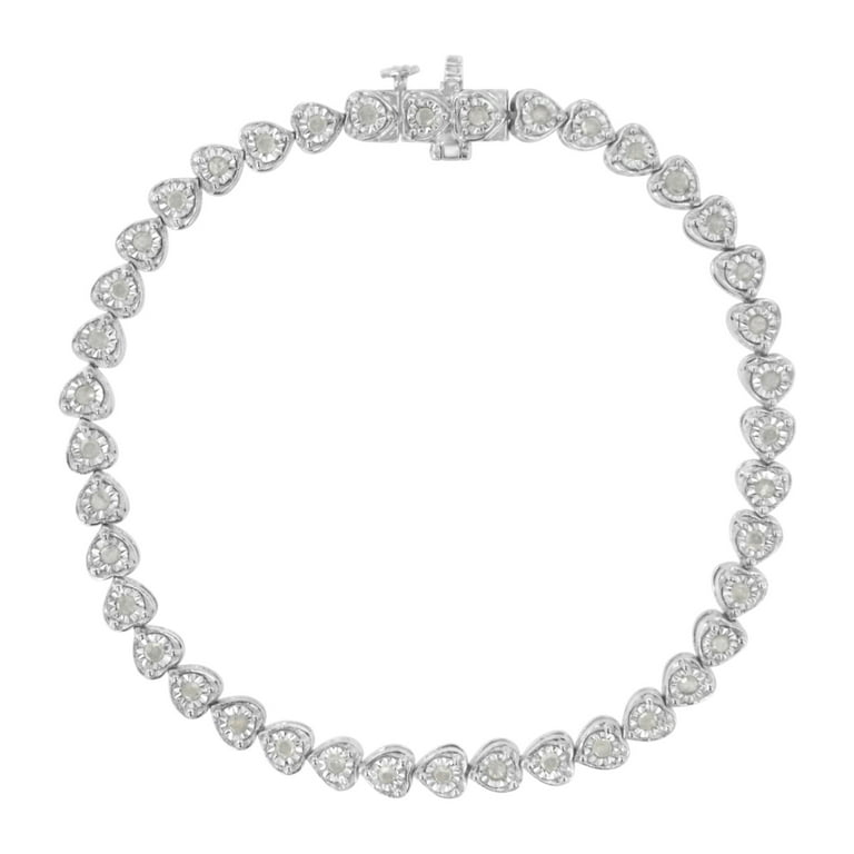 Sterling Silver outlet 1.0 ct tw Diamond Rose-Cut Heart Link Tennis Bracelet