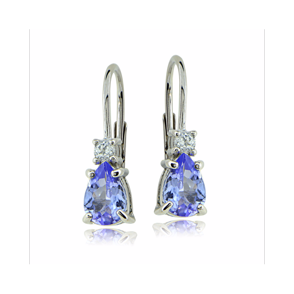 Sterling Silver 1ct Tanzanite & White Topaz Teardrop Leverback Earrings