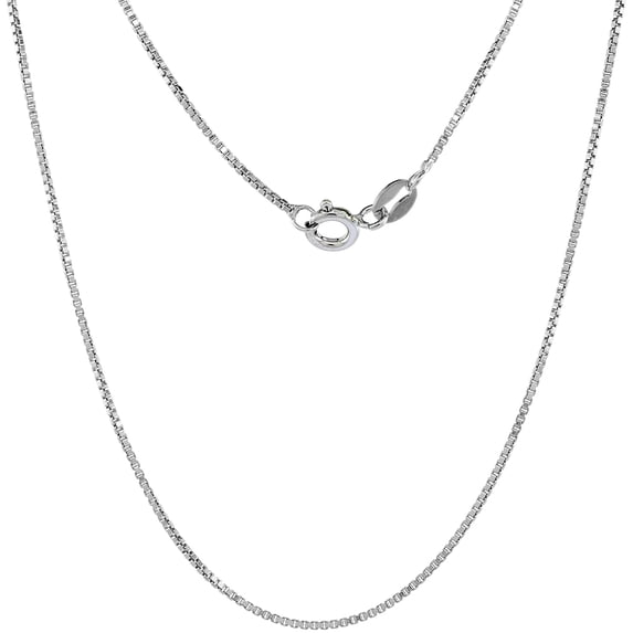 Sterling Silver 1mm Box Chain Necklace Rhodium Finish Italy 20 inch