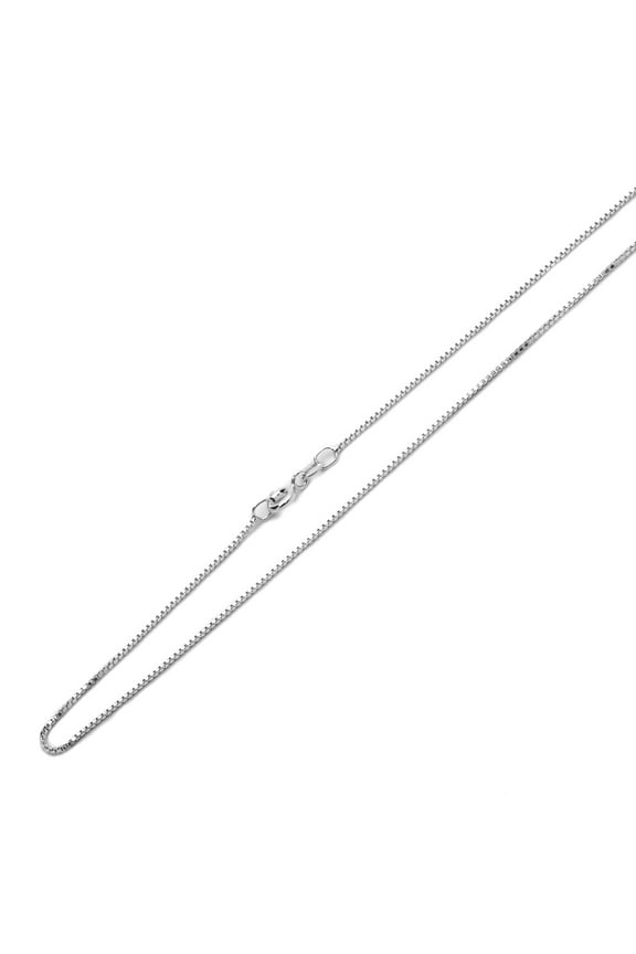 Sterling Silver 1mm Rhodium Plated, Italian Box Chain Necklace (16"~20" Inch)