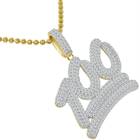 Sterling Silver 2.00 Cwt. Simulated Diamond 100% Emoji Logo Charm Pendent +Chain
