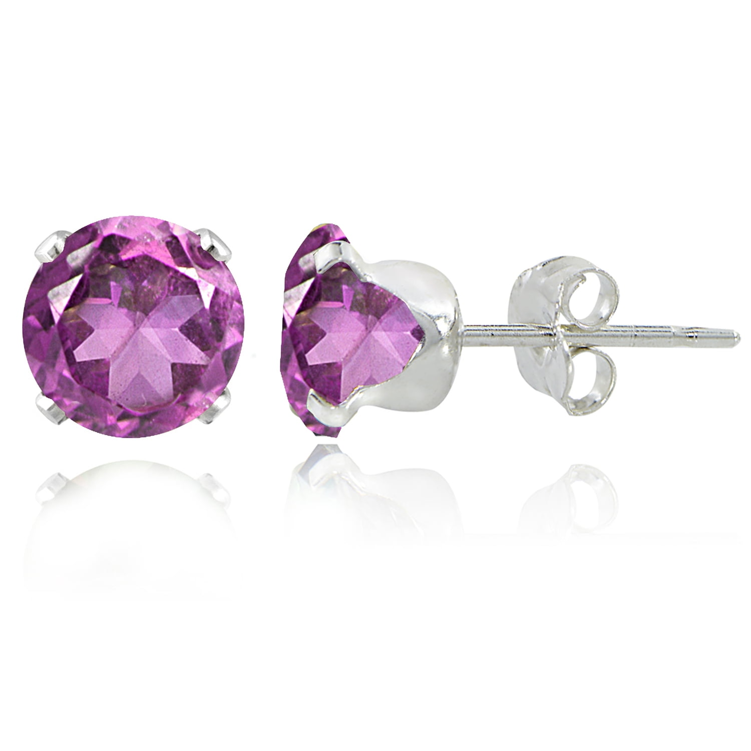 Sterling Silver 2.1ct Created Pink Sapphire Stud Earrings, 6mm