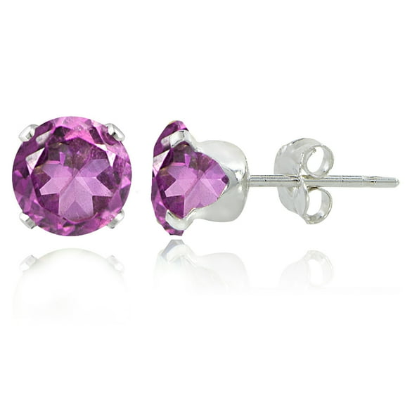 Sterling Silver 2.1ct Created Pink Sapphire Stud Earrings, 6mm
