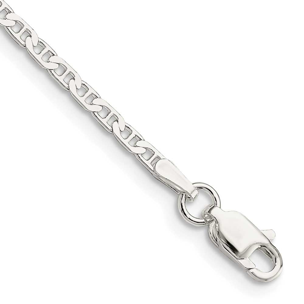 Finest Gold Sterling Silver 2.1 mm Flat Anchor Chain Anklet