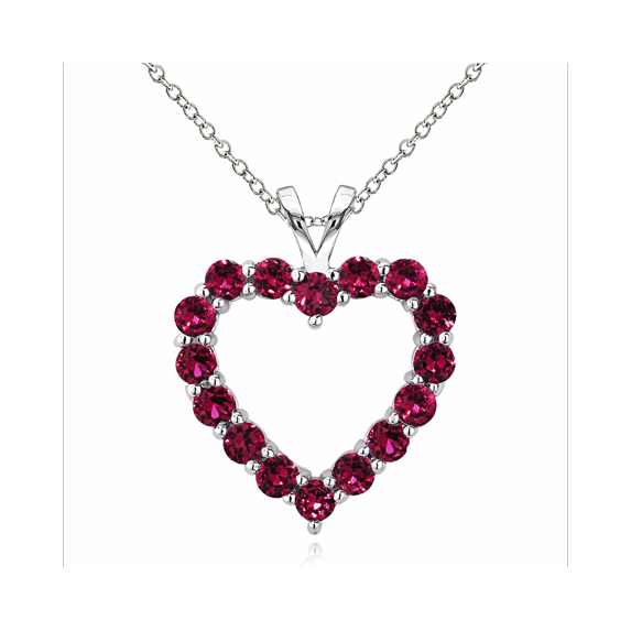 Sterling Silver 2.25 Ct Created Ruby Open Heart Necklace