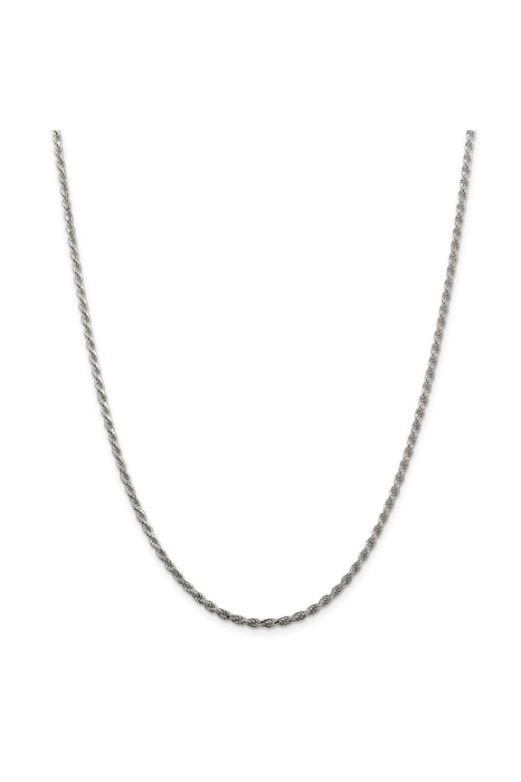 Sterling Silver 2.25mm D-Cut Rope Chain Necklace - 8.9 Grams - 18 Inch - Lobster Claw
