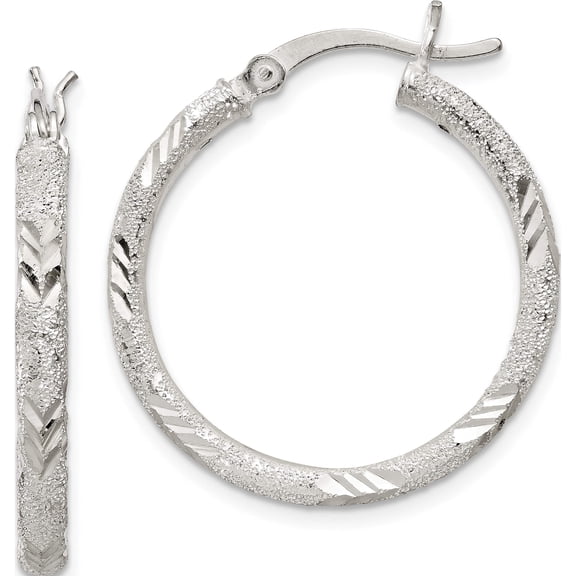 Jewelry by Sweet Pea Sterling Silver 2.5mm Diamond-cut Laser-cut Hinged Hoop Earrings