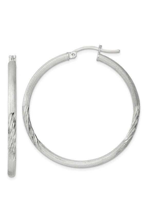 Sterling Silver 2.5mm Polished/Satin D/C Hoop Earrings