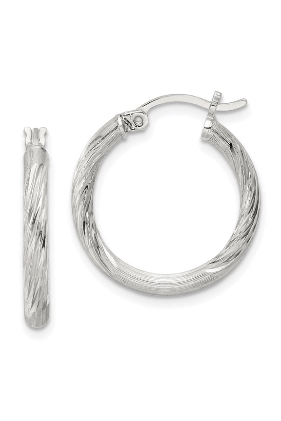 Sterling Silver 2.5mm Polished/Satin D/C Hoop Earrings