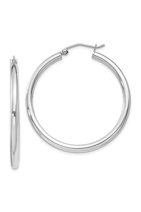 Sterling Silver 2.5mm Round Hoop Earrings - 3.0 Grams - Measures 36x34mm Wide 2.5mm Thick