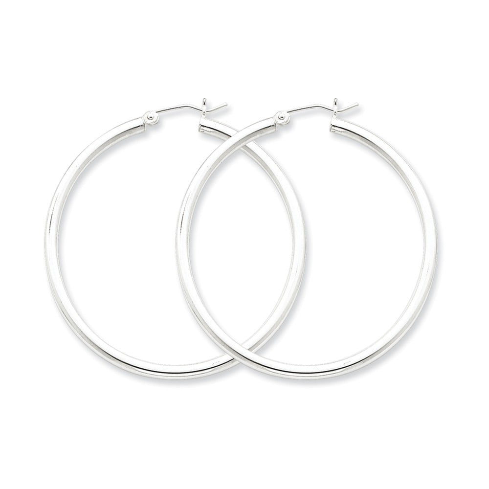 Sterling Silver 2.5mm Round Hoop Earrings - 4.0 Grams - Measures 44x47mm Wide 2.5mm Thick