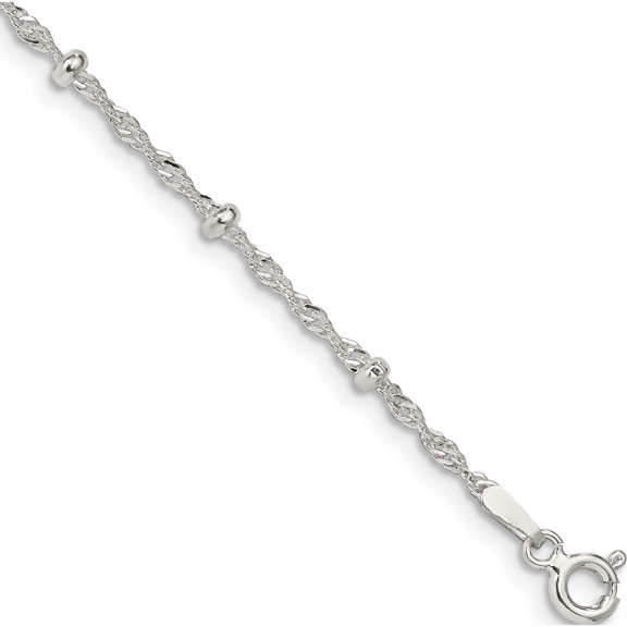 Jewelry by Sweet Pea Sterling Silver 2.5mm Singapore w/ Beads Chain Anklet