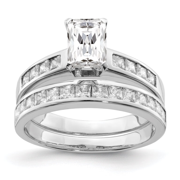 925 Sterling Silver Cubic Zirconia Wedding Ring Set For Women - 2-Piece Polished Band