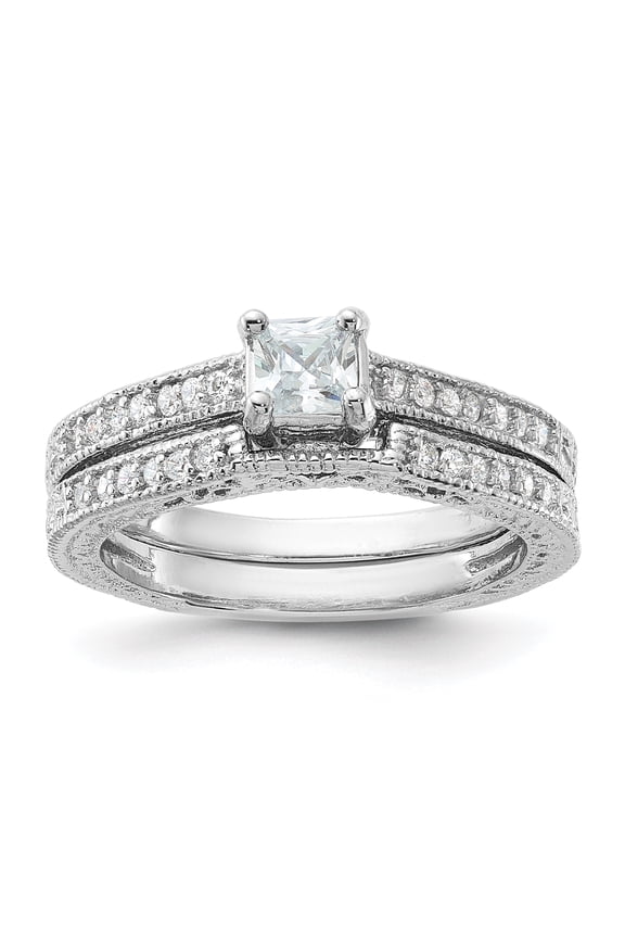 Sterling Silver Rhodium-plated 2-Piece CZ Wedding Set Ring QR2710