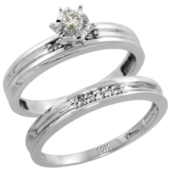 Sterling Silver 2-Piece Diamond Engagement Ring Set, w/ 0.07 Carat Brilliant Cut Diamonds, 1/8 in. (3mm) wide, Size 5