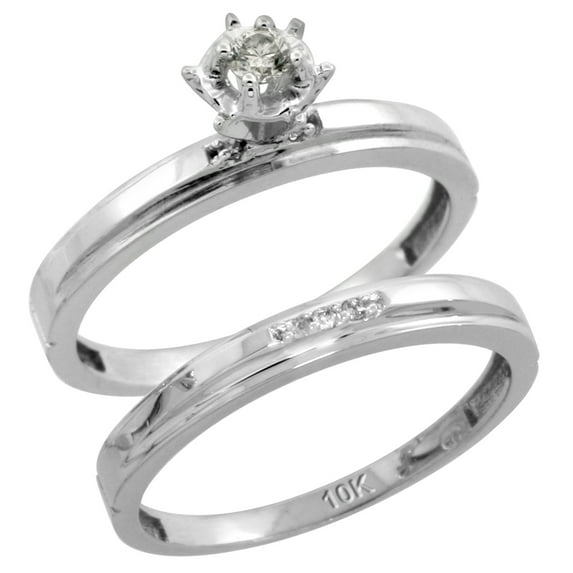 Sterling Silver 2-Piece Diamond Engagement Ring Set, w/ 0.07 Carat Brilliant Cut Diamonds, 1/8 in. (3mm) wide, Size 8.5