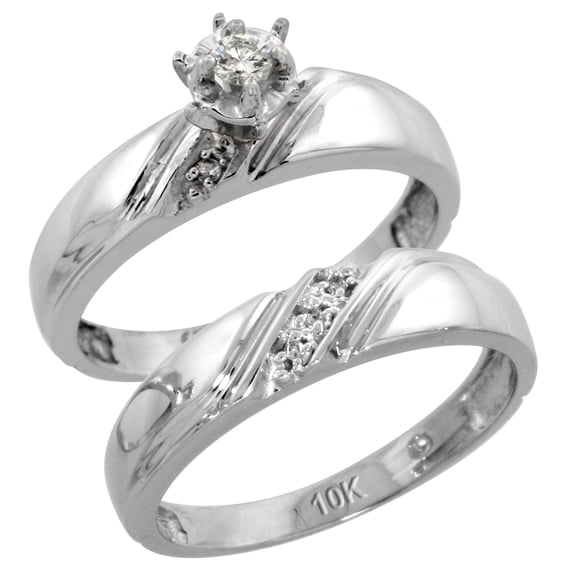 Sterling Silver 2-Piece Diamond Engagement Ring Set, w/ 0.07 Carat Brilliant Cut Diamonds, 3/16 in. (4.5mm) wide, Size 9.5