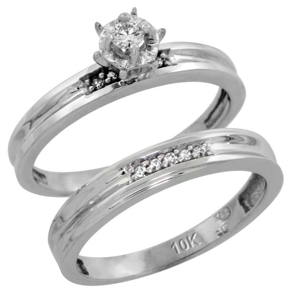 Sterling Silver 2-Piece Diamond Engagement Ring Set, w/ 0.09 Carat Brilliant Cut Diamonds, 1/8 in. (3.5mm) wide, Size 7.5