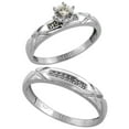 thumbnail image 1 of Sterling Silver 2-Piece Diamond Ring Set ( Engagement Ring & Man's Wedding Band ), w/ 0.10 Carat Brilliant Cut Diamonds, ( 3.5mm; 4mm ) wide, Size 7, 1 of 3
