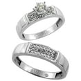 thumbnail image 1 of Sterling Silver 2-Piece Diamond Ring Set ( Engagement Ring & Man's Wedding Band ), w/ 0.10 Carat Brilliant Cut Diamonds, ( 4.5mm; 5mm ) wide, Size 8, 1 of 3