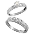 thumbnail image 1 of Sterling Silver 2-Piece Diamond Ring Set ( Engagement Ring & Man's Wedding Band ), w/ 0.11 Carat Brilliant Cut Diamonds, ( 3.5mm; 5mm ) wide, Size 6, 1 of 3