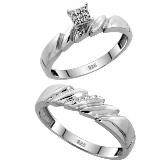Sterling Silver 2-Piece Diamond wedding Engagement Ring Set for Him and Her Rhodium finish, 4mm & 5mm wide, Size 5.5