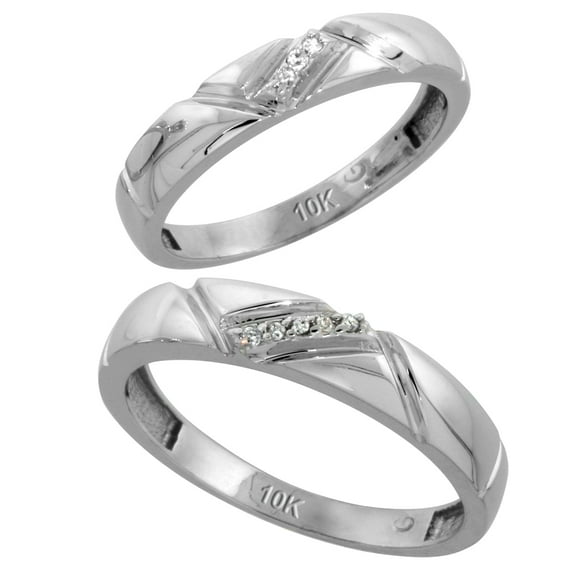 Sterling Silver 2-Piece His (4.5mm) & Hers (4mm) Diamond Wedding Band Set, w/ 0.05 Carat Brilliant Cut Diamonds; Ladies Size 7