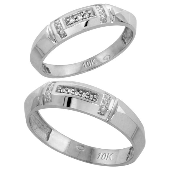 Sterling Silver 2-Piece His (5.5mm) & Hers (4mm) Diamond Wedding Band Set, w/ 0.05 Carat Brilliant Cut Diamonds; Ladies Size 10