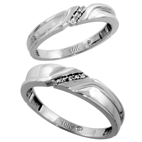Sterling Silver 2-Piece His (5mm) & Hers (3.5mm) Diamond Wedding Band Set, w/ 0.06 Carat Brilliant Cut Diamonds; Ladies Size 5.5