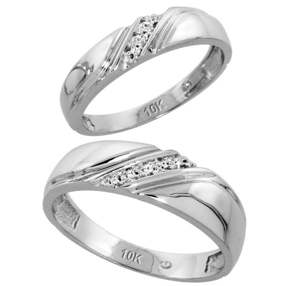 Sterling Silver 2-Piece His (6mm) & Hers (4.5mm) Diamond Wedding Band Set, w/ 0.05 Carat Brilliant Cut Diamonds; Ladies Size 7.5