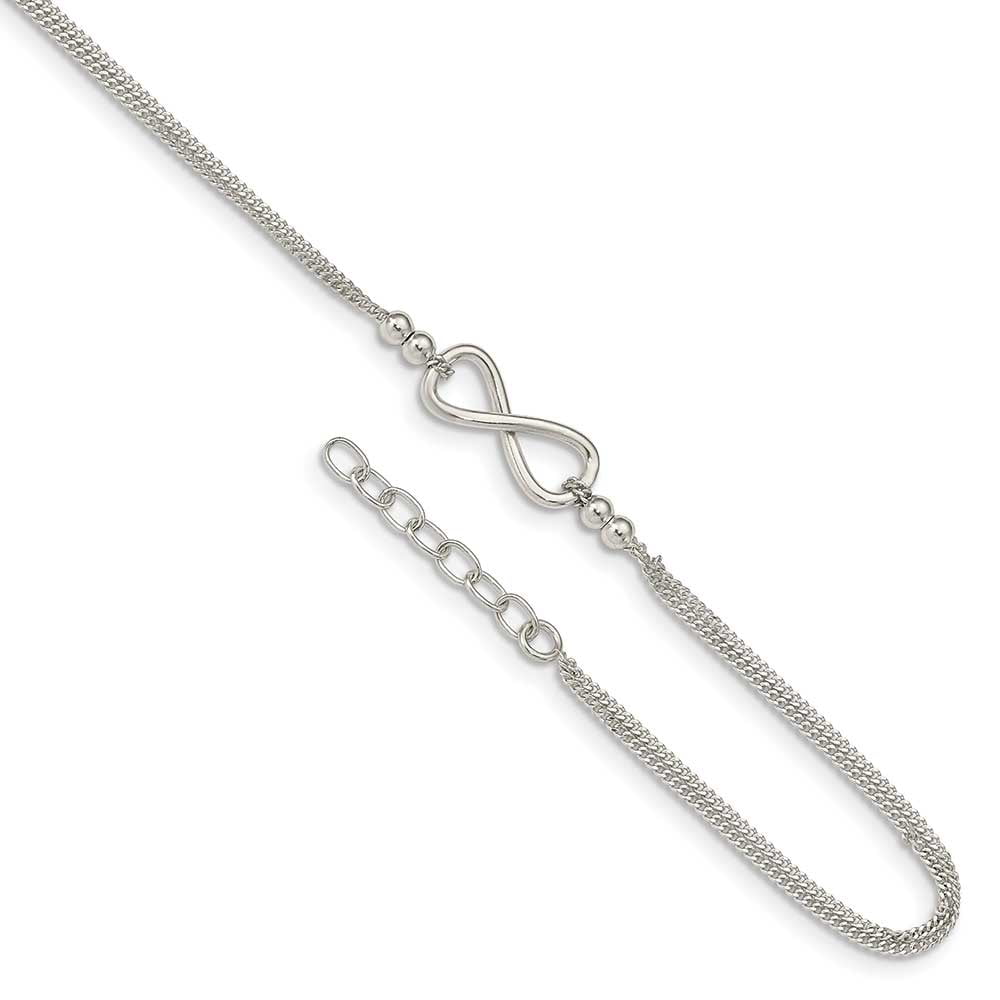 Infinity Sterling Silver 2-Strand Beaded Symbol 9in Plus 1in ext