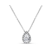 Sterling Silver 2 Tone Pearshaped Created White Sapphire Filigree Side Halo Necklace 18 Inches